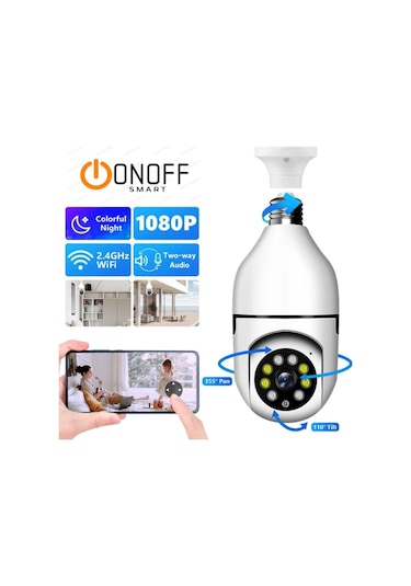 Akıllı Wifi Ampul Kamera V 380 Uygulma Kotrol Renkli Gece Görüş