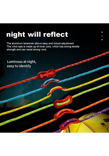Skycity 8 Adet 4mm Kalın Poliester Aydınlatıcı Kamp Çadır Kordonu - Turuncu Renginde İp Kilitleriyle 4 Metre Uzunlukta Turuncu