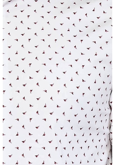 Minimal Bordo Motifli Beyaz Erkek Gömlek Wessi Beyaz