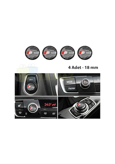 Audi S Line Karbon Logo Joystick Klima Teyp Damla Silikon Sticker 18 X 18 MM-4 Adet