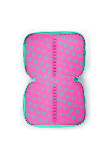 Coral High Kids Neon Pembe Su Yeşili Kalp Desenli Çift Katlı Kalem Çanta 11133 Pembe