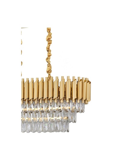 Palmira 75x35 Cm'lik 3 Katlı Prizma Kesim Kristal Taşlı Lüks Avize 6'lı - Sarı-yaldız Sarı Yaldız