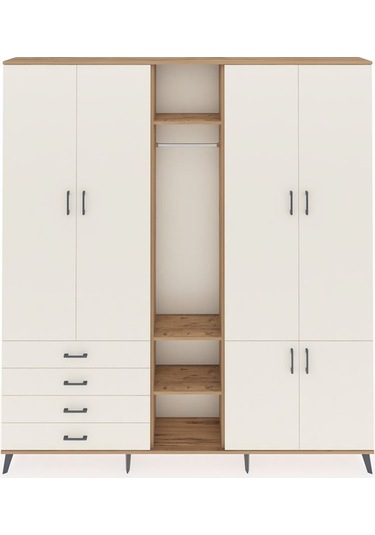 Arges Dolap 14 Raflı 4 Çekmeceli Tek Askılı 220x30x243 Çam-aytaşı/aytaşı Aytası/aytası