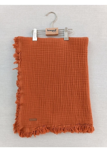 %100 Pamuklu 4 Kat Müslin Bebek Battaniyesi 90x120 Cm - Kiremit Mevsimlik Bebek Örtüsü - Oscar Kiremit