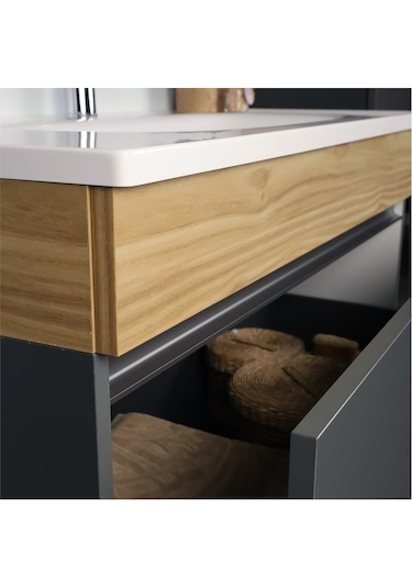 Kobos Harmony 100 Cm Banyo Dolabı Seti Füme + Meguro