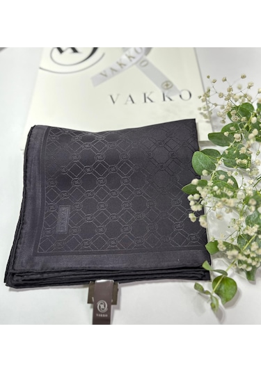 Vakko 90x90 Jakarlı Saf İpek Eşarp - 05493 - 68x200 / Antrasit Antrasit