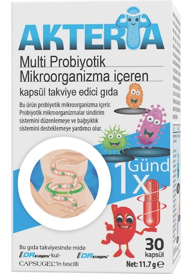 Akteria 23 Farklı Probiyotik Mikroorganizma İçeren Takviye Edici Gıda 30 Enterik Kapsül