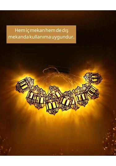 Altın Fener Detaylı Pilli Ramazan Led Işık Ev Dekorasyonu
