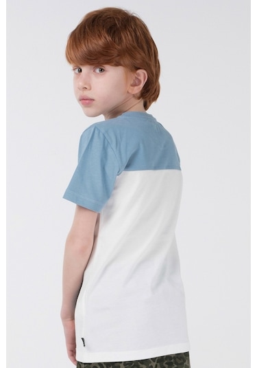 Brz Kids Kontrast Renkli Baskılı Erkek Çocuk Kısa Kollu T-Shirt Ekru