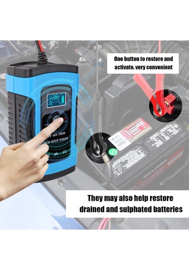 Honmex 12v 6a Akıllı Akü Şarj Cihazı, Otomobil Motosiklet Lead-acid Akü Tamiri, Aşırı Şarj Ve Kısa Devre Korumalı, Mavi, Avrupa Standartı