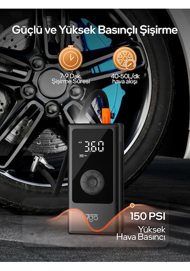 7go 7a3 Hava Pompası & Powerbank 150 Psı Ultra Basınç, Led Işıklı, Lcd Ekranlı, 4000mah Taşınabili