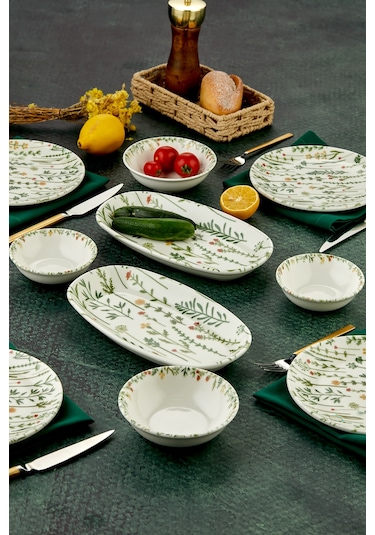 Cooker 10 Parça 4 Kişilik Mimoza Kahvaltı Takımı - Lüx Kahvaltılık Sunum Seti Tabağı Yeşil