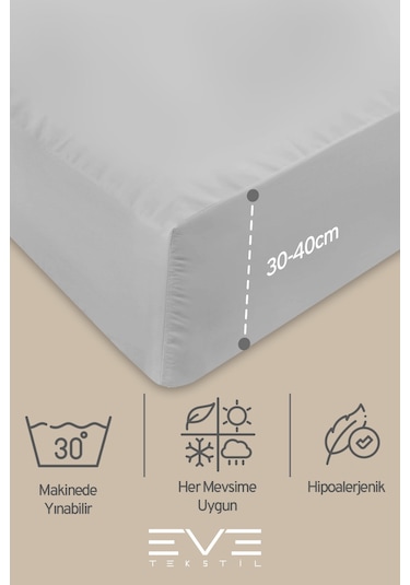 Eve Tekstil Fitted Yüksek Kaliteli Penye Kumaş Tek Kişilik Lastikli Çarşaf Açık Gri