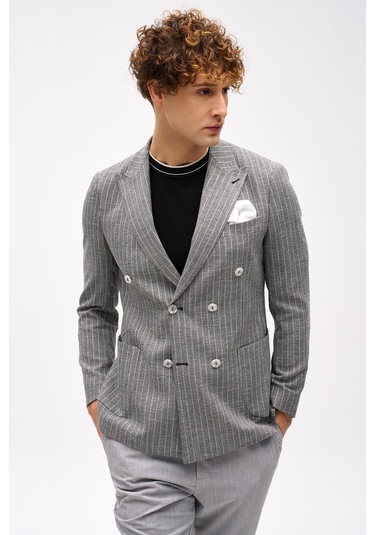 Erkek Siyah Slım Fıt / Dar Kalıp Geniş Kırlangıç Ceket-16418 Siyah