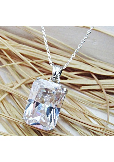 Lilahgümüştr Gümüş Baget Beyaz Taşlı Kadın Kolye