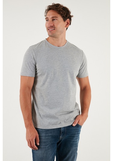 Buratti Pamuklu Regular Fit Bisiklet Yaka Erkek T Shirt 59020204 Gri Melanj