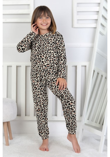 Minik Uyku Avcısı - Vahşi Rahatlık Serisi Leopar Desenli Kız Çocuk Pijama Takımı Sarı