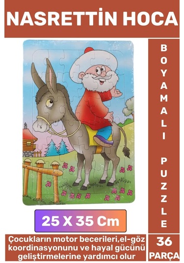 Premium Eğlenceli El-göz Koordinasyonu Motor Becerisi 36 Parça Boyamalı Puzzle Nasrettin Hoca