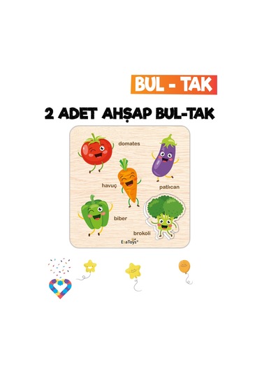 Eğitici 2 Adet Bul-tak Oyuncak Hayvanlar Ve Sebzeler
