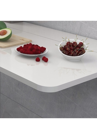 60x110 Cm Mat Beyaz Sabit Raflı Duvara Monte Katlanır Masa