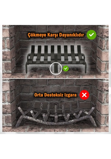 48 Cm X 32 Cm 8 Çubuklu Ekstra Şömine Izgarası Dar Gözlü Izgara