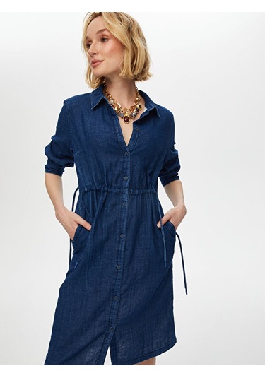 Yıkamalı Müslin Gömlek Elbise S25elb035 Us25elb03527 Indigo