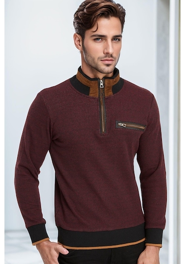 9039 Dewberry Erkek Sweatshırt-siyah-bordo Siyah-bordo