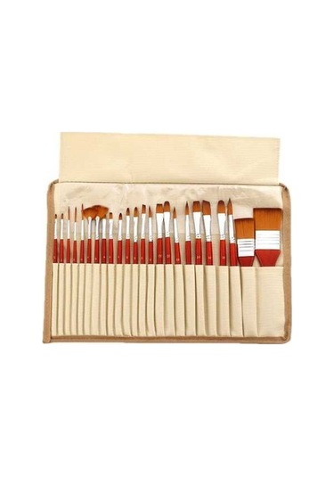 Willowhaven 24 Adet Kanvas Çanta Naylon Yün Guaj Fırça Seti Kırmızı Boya Aksesuarları