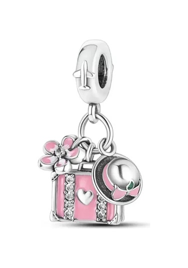 Pembe Valiz , Papatya Ve Şapka Sallantılı Charm Gümüş