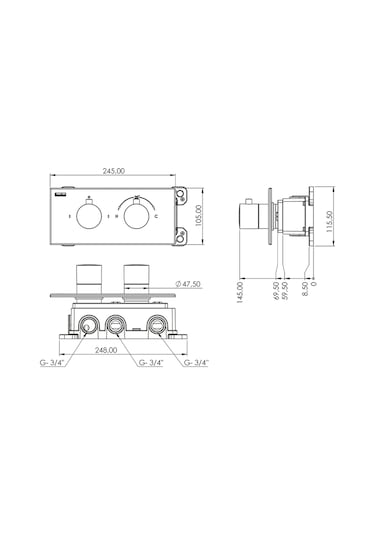 Teska Teona Termostatik İki Yönlü-siyah Camlı Siyah-Krom
