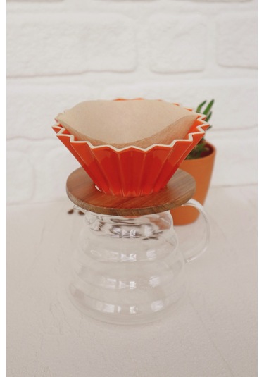 V60 Ahşap Standlı Dripper - Turuncu