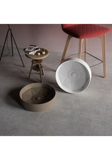 Lucco Diamante 42 CM Tezgah Üstü Yuvarlak Lavabo Beyaz