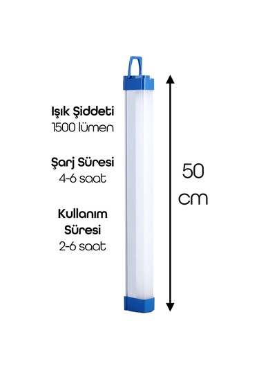 Şarjlı Işıldak Mıknatıslı Kamp Lambası 1500 Lm 3 Mod Elektrikli Acil Durum El Feneri 50cm Pr305 Beyaz
