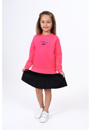 Toontoy Kız Çocuk Baskılı Elbise Fuşya