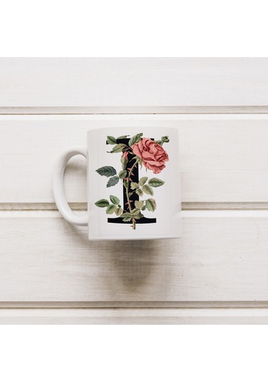 I Baş Harf Kırmızı Güller İle Sarılı Bardak 330 Ml Kişiye Özel Çiçekli Hediye Beyaz