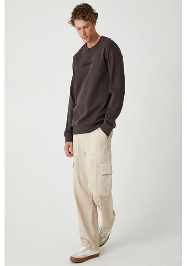 Koton Bisiklet Yaka Sweatshirt Slogan Baskılı Uzun Kollu Pamuklu İnterlok Kumaş 001