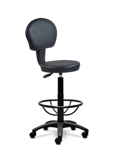 Ofiscombin Ofis Büro Döner Tekerlekli Amortisörlü Arkalıklı Sırtlı Yüksek Bar Taburesi Siyah 000008825