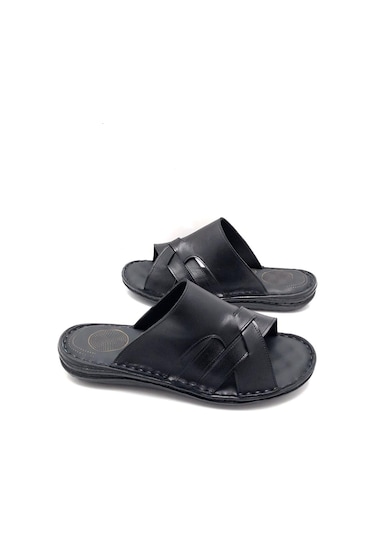 Tam Ortopedik Rahat Masajlı Hakiki Deri Erkek Terlik Siyah