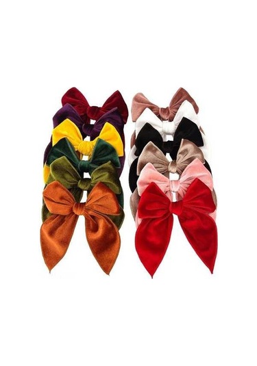 Fastbuy 12 Renkli Bowknotlu Saç Klipsi - Pamuklu Kadife Kumaş, Kız Çocukları İçin