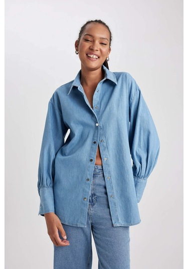 Defacto Fashion Fit Jean Gömlek B2391AX23HSNM28 Mavi