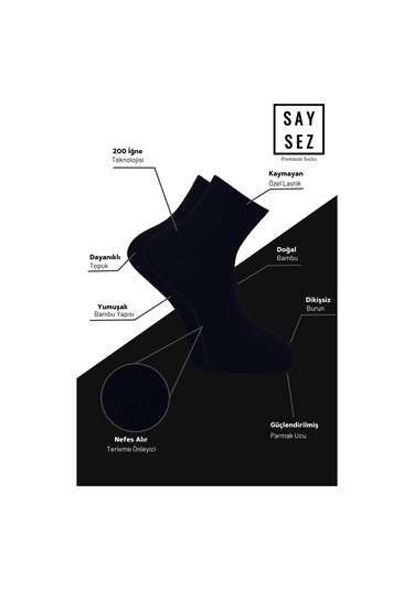 Bambu Erkek Yarım Konç Lacivert Çorap Dikişsiz Premium Kutu 5'li Lacivert