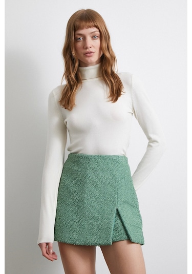 Yırtmaçlı Şort Etek Yeşil Yeşil