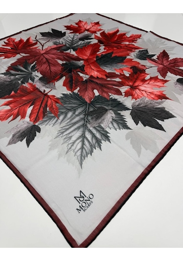Mono Scarfs Soft Pamuk Eşarp-90 X 90 -06109 Beyaz-bordo