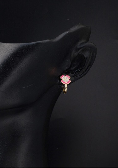 Bilezikci Pembe Yoncalı Çocuk Küpesi 14 Ayar Altın Sarı Altın