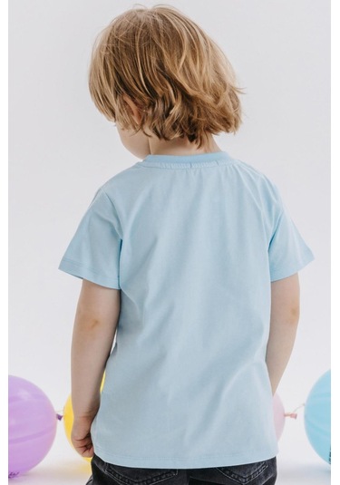 Erkek Çocuk Pamuklu Rahat Kesim Robot Baskılı Tshirt-12821-mavi Mavi