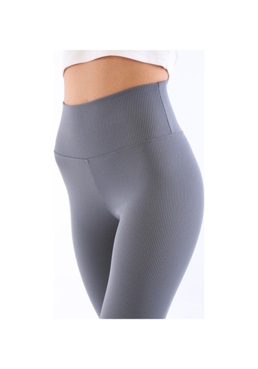 Antrasit Renk Fitilli Yüksel Bel Tayt Antrasit