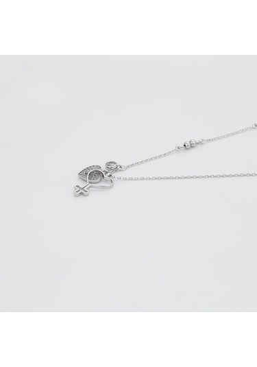 Zirkon Taşlı Kalp Detaylı Platin Kaplama Kadın Kolye Silver