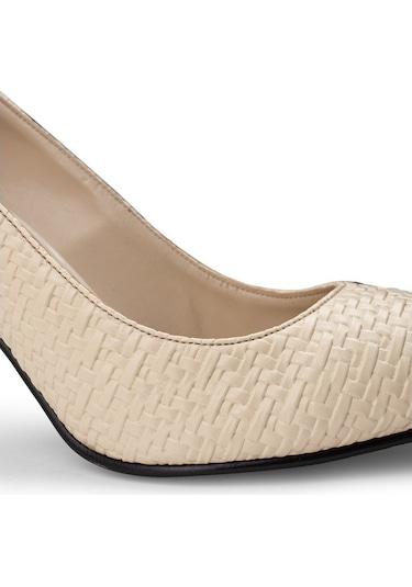 Deery Bej Rengi Hasır Desen Kadın Stiletto Bej