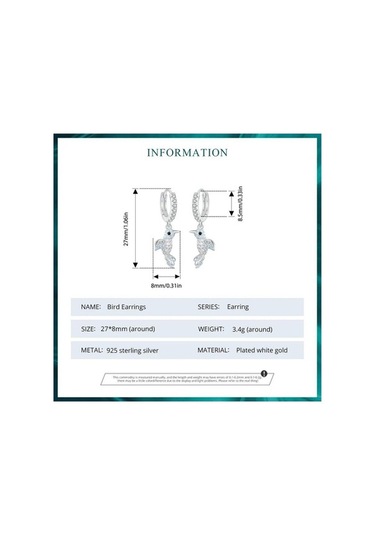 Novahub 925 Ayar Gümüş 3d Kuş Halka Küpe - Kadın Ve Genç Kızlar İçin Hipoalerjenik, Klasik Moda Küpe Takı Beyaz Altın