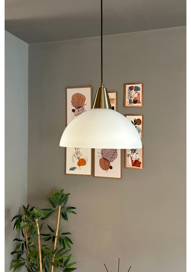 Perry Beyaz Cam Tekli Avize Eskitme Huni Başlık Retro Sarkıt Lamba Restoran Salon Aydınlatma Beyaz